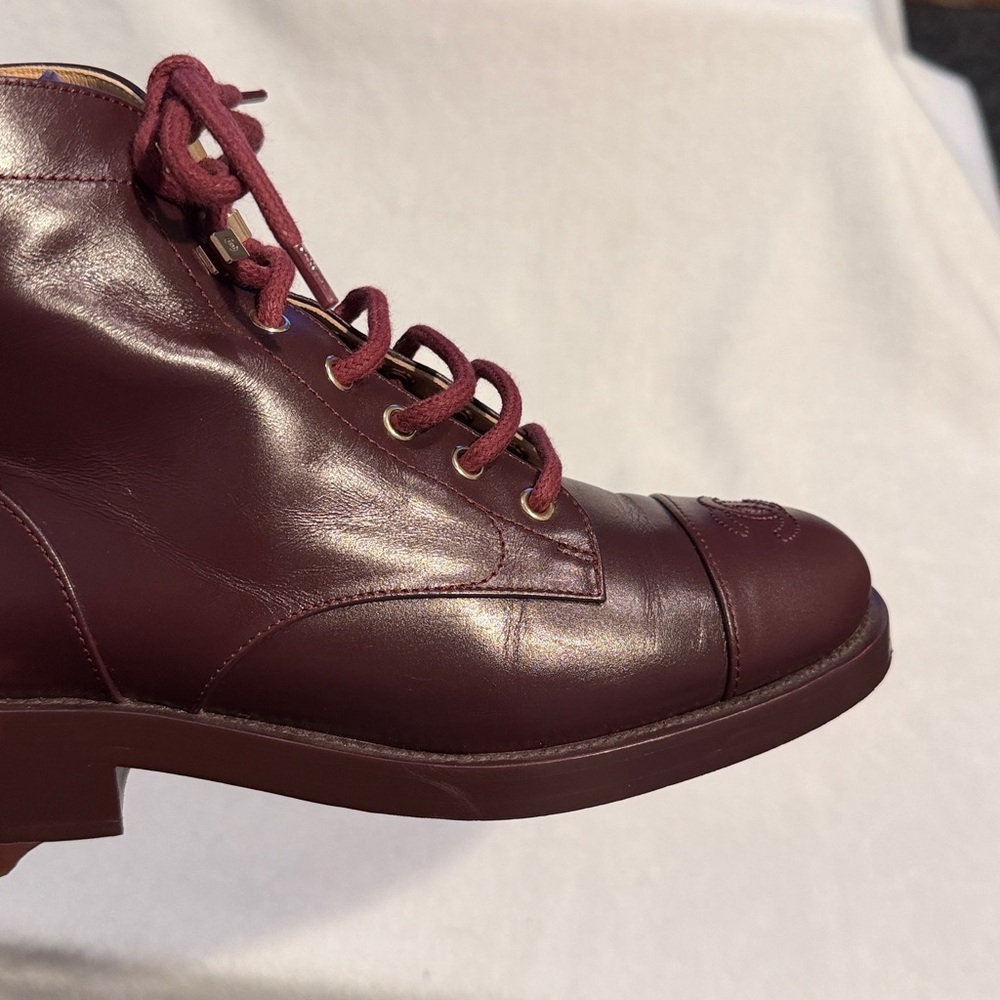 Chanel Burgundy Leather Women's Ankle Boots - Picture 3 of 16